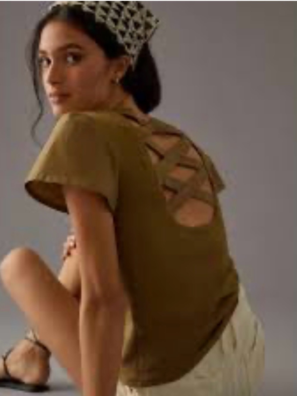 NWT Anthropologie Olive Green Textured Crisscross Back Top | Size XXS